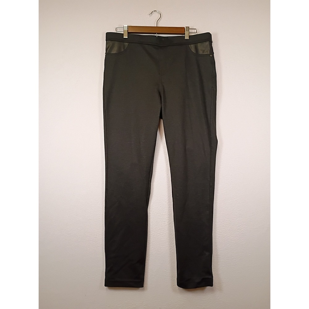 Edgy Professional DKNY Jeans Womens Large Charcoal Gray Faux Leather Trim Pants